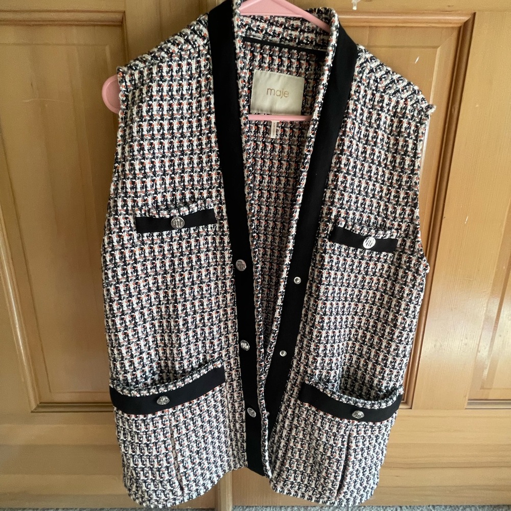 Maje Women's Black Sleeveless Lurex Tweed-style Jacket